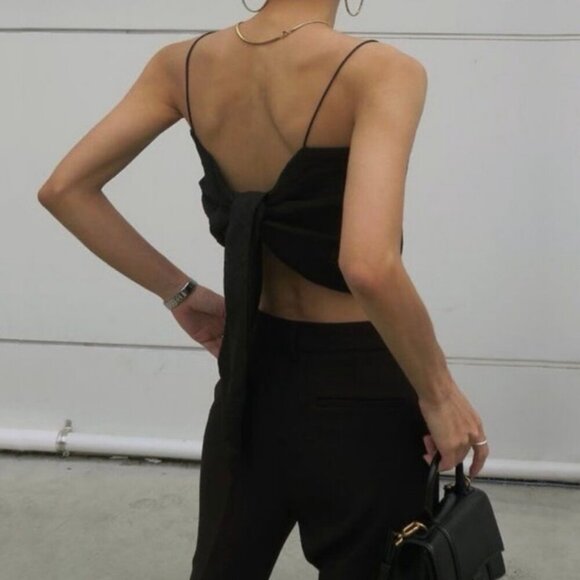 NWT Aritzia Sunday Best Elektra Satin Tie Back Scarf Camisole Black XL - Picture 1 of 10